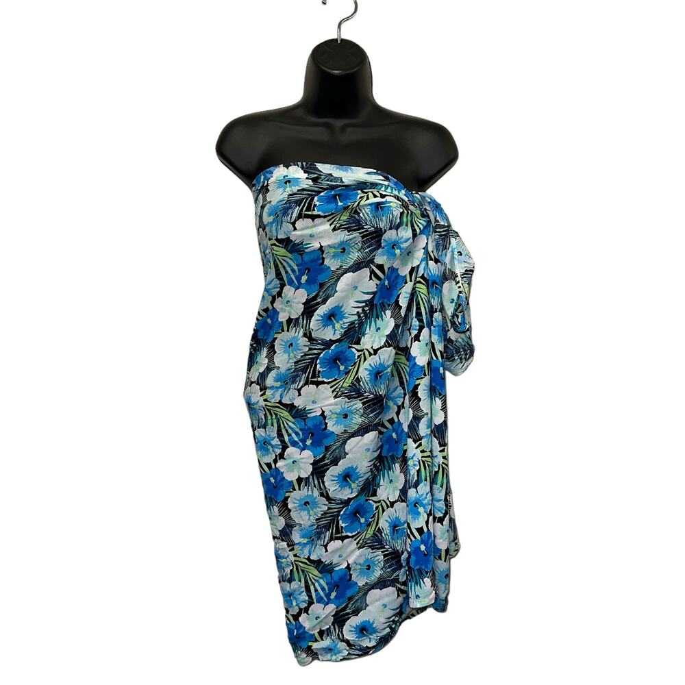 Vacation Blue Floral Sarong Wrap Skirt Swim Cover Up Beach Pareo 34x63